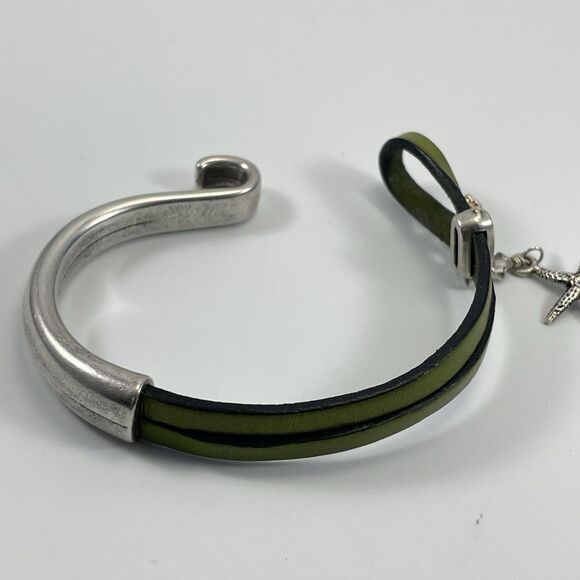 Montana Leather Designs Green Leather Sterling Side Hook Starfish Charm Bracelet - Picture 5 of 7
